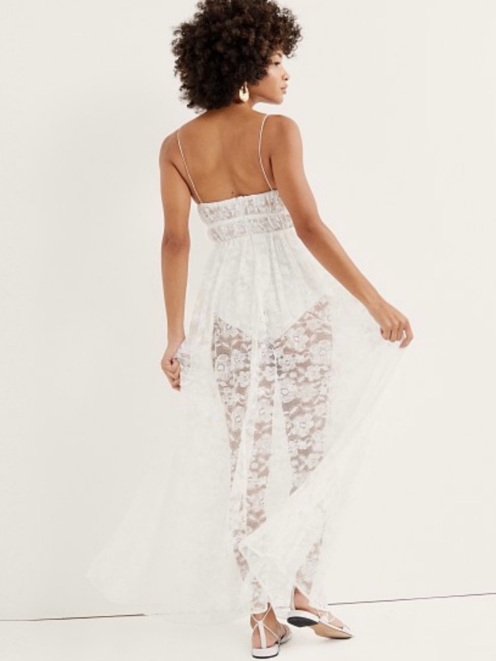 For Love & Lemons White Lace Maxi Slip Dress with Sheer Floral Skirt - Picture 10 of 14